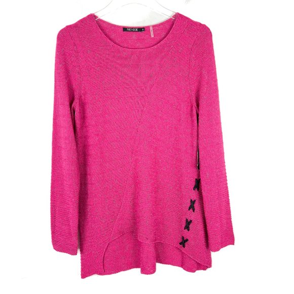 NWT NIC+ZOE Crossstitch Sweater Pink Lace Up Size Medium M NEW - Picture 2 of 13